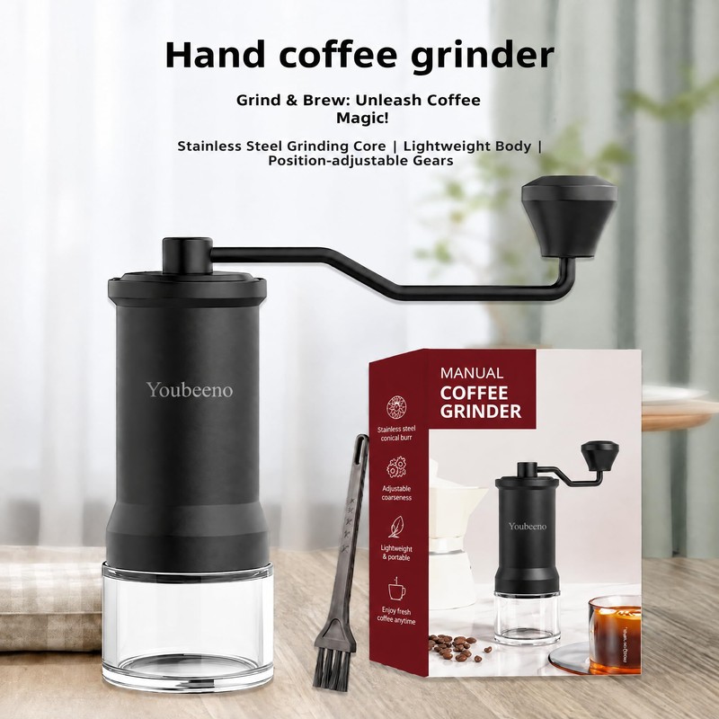 Manual Coffee Grinder – Stainless/Ceramic Burr 25 g, 8-Level Hand