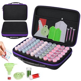 MERATIA 60 Slots Diamond Painting Storage Container, Diamond Art Kits for Adults Stackable Bead Organizer with Carrying Handle, Craft Storage Box with Accessories (Purple-60 Slots)