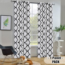 Melodieux Moroccan Fashion Room Darkening Blackout Grommet Curtain for Bedroom Kitchen Small Windows, 52 by 45 Inch, Off White/Black (1 Panel)