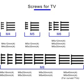 suptek TV Bracket Screw, 100pcs TV Screws Set, M4 M5 M6 M8 Television Screws and Spacers for Most TVs Up to 80", TV Bolts Fixing Kits, Universal VESA Screws YF-UVSP