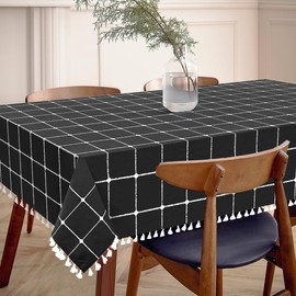 Cotton Clinic Elegant Geometric Tablecloth with Tassel - 55x120in Rectangle - Soft, Durable, & Washable - Perfect for Thanksgiving, Christmas & Dining Room Decor - Pure Cotton Tablecloth - Black