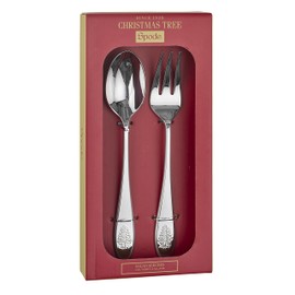 Spode Christmas Tree Set of 2 Salad Servers | Flatware Serving Utensils | Serving Spoon and Fork Premium Food Grade 18/10 Stainless Steel | Measures 10 Inches | Dishwasher Safe
