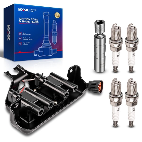 KAX 1Pcs Ignition Coil Pack & 4Pcs Iridium Spark Plugs