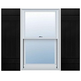 14 Inch x 43 Inch Standard Board & Batten Exterior Vinyl Shutter, Black (Pair)