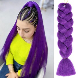 Herina Extensiones De Cabello Morado Para Trenzas, Paquete De 1 Unidad, Extensiones De Cabello Falso Jumbo Para Trenza Holandesa O Trenzas De Burbujas De Color A Juego (1 Unidad/Paquete)
