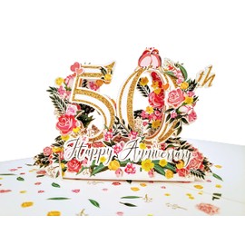 iGifts And Cards Happy 50th Milestone Anniversary 3D Pop Up Greeting Card - Marriage, Soulmates, Celebration, Being Together, Golden, Congratulations, Romantic, Lovebirds, Love and Happiness