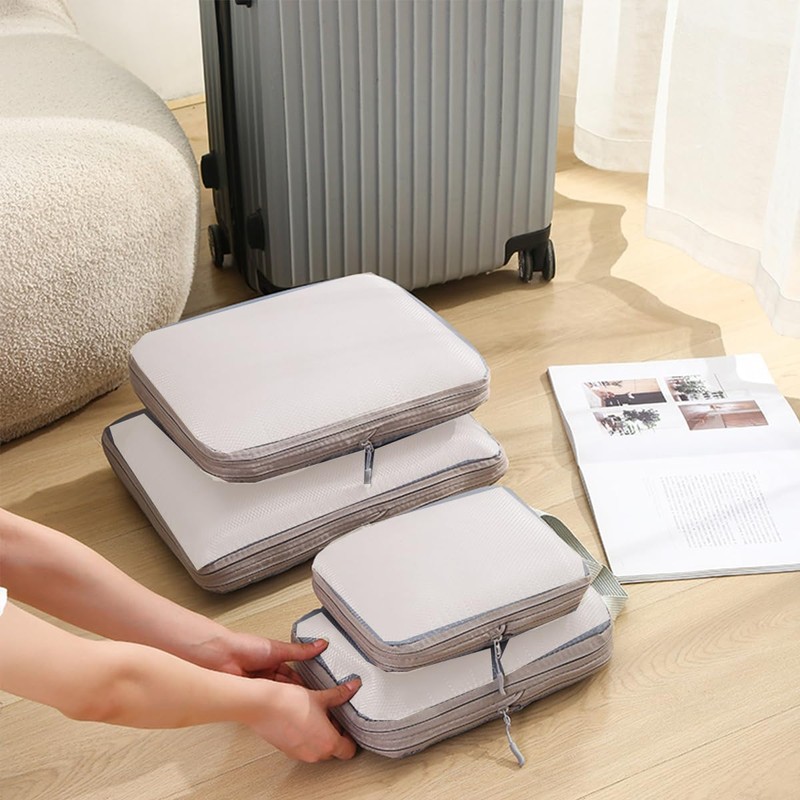 【2025年最新】旅行用圧縮袋 トラベルポーチ 便利旅行圧縮バッグ 4点セット 可変スペース 旅行用 撥水加工 衣類仕分け 旅行 出張