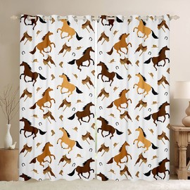 Horse Window Drapes Cute Farm Animal Decor Curtains for Bedroom for Kids Boys Girls Decor Western Cowboy 30%-50% Blackout Window Curtains Rustic Farmhouse Window Treatments W46*L54