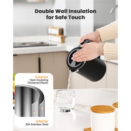 Small Kettle Electric, 0.8L Double Wall Portable Travel Kettle with 304 Stainless Steel, 600W Mini Hot Water Boiler with Auto Shut-off, Fast Boil, BPA-Free