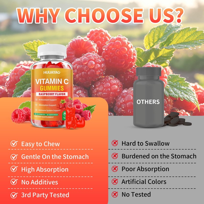 HUUAYAO Vitamin C Gummies for Adults, Chewable Vitamin C Gummies