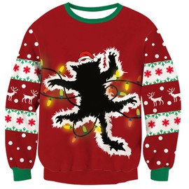 RAISEVERN Light Up Ugly Christmas Sweater Women Men Knitted Pullover Funny Reindeer Xmas Sweater Jumper for Holiday Party Snowflake Top Red
