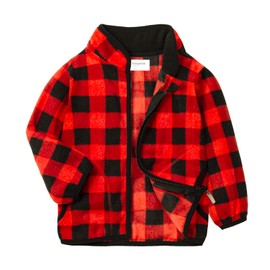 Mud Kingdom Polar Fleece Jacket for Little Girls Full Zipper Stand Collar Warm Winter Merry Christmas Buffalo Red Plaid Size 7-8