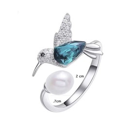 Mayfer | Anillo Ajustable para Mujer Decorado con un Colibri y Cristal Austriaco Color Verde