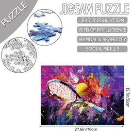 1000 Piece Jigsaw Puzzle for Adults Tennis Ball Jigsaw Puzzles 27×20 Inches Graffiti Street Art Sport Puzzle Unique Gift for Boy Man Ball Art Toys Colorful DIY Puzzles Perfect for Game Nights