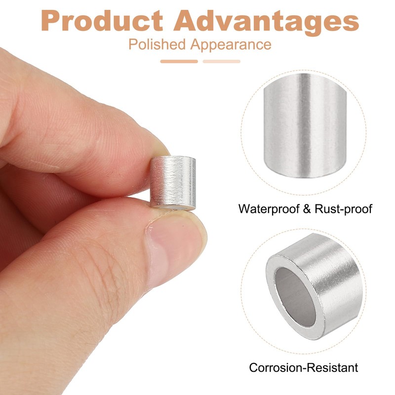 sourcing map 3/16"(4mm) Aluminum Crimping Loop Sleeve, Wire Rope Stop