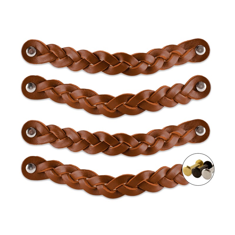 Brute Strength - Leather Drawer Pulls - Braided - Cognac