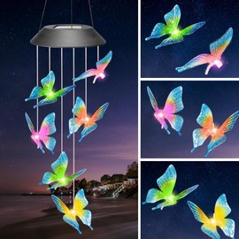 Lukovee Campanas de Viento Solares, Campanillas Solar Viento de Colibrí Mariposa para Exteriores Campanas, Impermeables Lámpara Carillón, Colgante Navidad Decoracion para Jardín Villa
