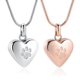 zeqingjw Pet Cremation Jewelry for Ashes Pendant Paw Print Pet Heart Urn Necklace Memorial Keepsake Jewelry for Pet/Dog's/Cat's Ashes