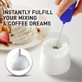 Mini & Mighty Milk Frother Wand – Powerful Handheld Coffee Frother, Battery Operated Drink Mixer – Compact Pocket Size – Detachable Whisk for Latte, Cappuccino, Matcha, Hot Chocolate – Royal Blue