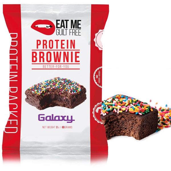 Eat Me Guilt Free Brownie de proteínas - Low Carb, Low Sugar, Keto-Friendly Brownies - 12 Count, Galaxy Chocolate Brownie