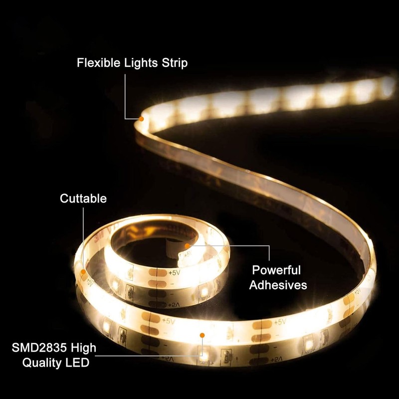 FUPT USB LED Light Strip Warm White, 2M Ultra-Bright Flexible