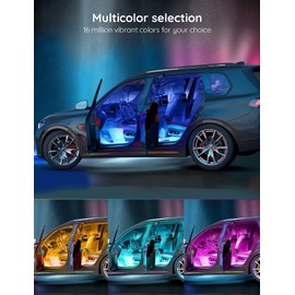Govee RGB Car LED Strip Light, 2-Line Design Waterproof 4pcs 22cm, APP Control Interior Lighting Kit, Music Sync, DIY Mode, Under Dash with Charger