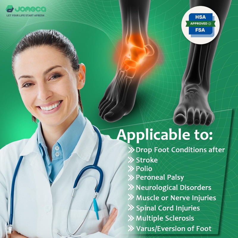 JOMECA AFO Foot Drop Brace Adjustable Tension with Dual-Dial Drop