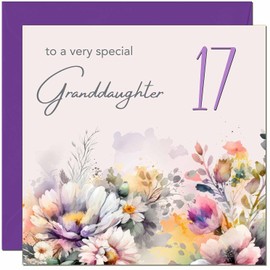 17th Granddaughter Birthday Card - Purple Floral Granddaughters Birthday Card for 17 Year old teenage Kids seventeen, seventeenth