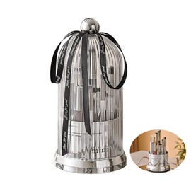 DASITON 360° Rotating Makeup Brush Holder,Covered Dustproof Makeup Brushes Organizer,7 Slot Makeup Brushes Cup,for Vanity Decor,Bathroom Countertops,Cosmetic Display cases（Silver）