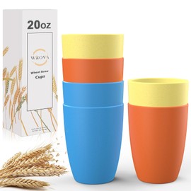 Wrova unbreakable wheat straw cups 20oz set of 6 with textured pattern anti slipping,big plastic drinkings cups microwave safe and dishwahser safe. Yellow-Orange-Blue