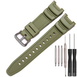 XBHSW Resin Strap Compatible with Casio SGW100 SGW-100 Mens Sports Waterproof Rubber Watch Band Replacement Bracelet(Armygreen black buckle)