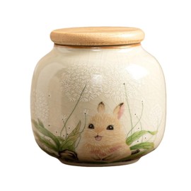 Fire Kirin 9oz Ceramic Tea Canister with Airtight Lid - Adorable Animal Design Storage Jar for Loose Leaf Tea, Coffee, Sugar, Cookies - Decorative Kitchen & Pantry Organizer (Bunny-B)