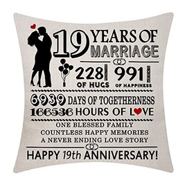 19th Wedding Anniversary Cushion Cover Throw Pillow Cove 18x18 Inch 19 Years of Marriage Present Marriage Keepsake Decoration Gift for Couples Parents Women Men Husband Wife Wedding Anniversary(19)