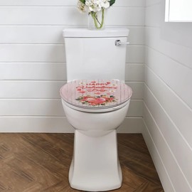 Luarisgur Pink Toilet Seat Cover Happy Valentines Day Elongated Toilet Lid Covers Bathroom Decor Oblong Toilet Seat Cover Holiday Decorations Toilet Seat Lid Cover Machine Washable