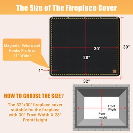 Magnet Fireplace Cover, Fireproof Fireplace Draft Blocker, Fireplace Blanket for Heat Loss, Fireplace Cold Air Blocker, Black(32" W x 30" H)