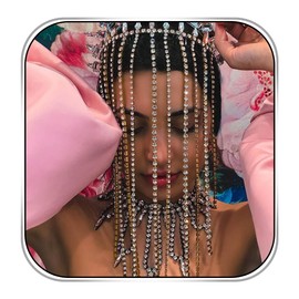 Fdesigner Vintage Head Chain Rhinestone Wedding Headpieces Face Cover Mask Hair Jewelry Gypsy Women Hair Accessories, 1 Count (Pack of 1), Metal