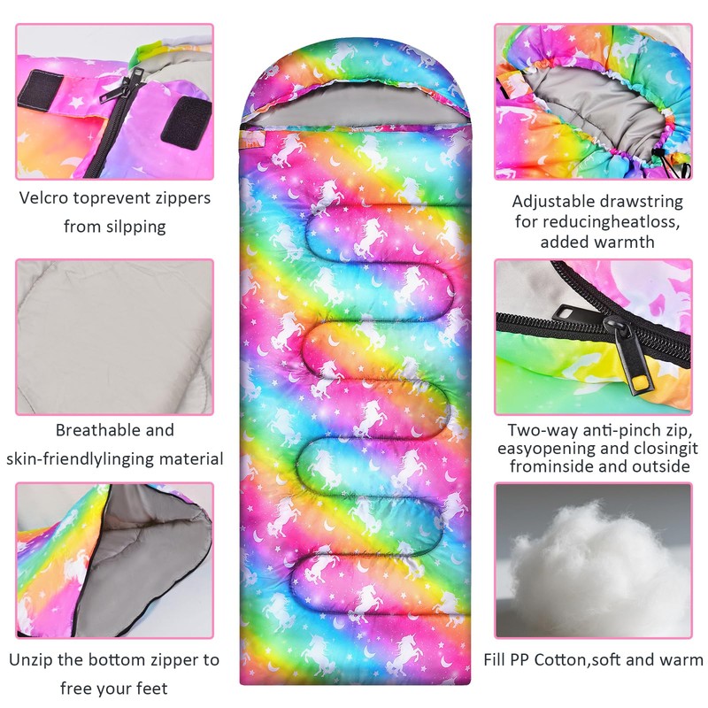 Ausletie Sleeping Bag for Kids Girls Boys, 3 Season Warm