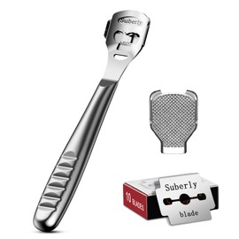 BALUCA Callus Shaver Remover with 10 Replacement Blades – Stainless Steel Comfort Grip Foot Corn Scraper Heel Rasp, Professional Grade Foot Care Pedicure Tool for Effortless Callus Removal - Silver