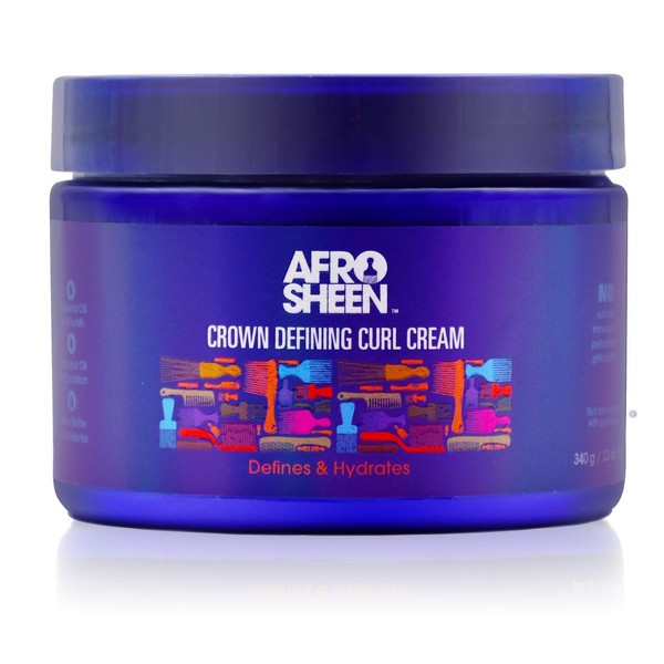 Afro Sheen Crown Defining Curl Cream. Contains Shea Butter and Coconut oil to define and hydrate. 12 Oz.