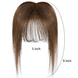 Rose bud 360°Cover Bangs Hair Clip in Bangs 100% Real Human Hair Topper Medium Brown Fringe with Temples Wispy Bangs Hair Pieces for Women