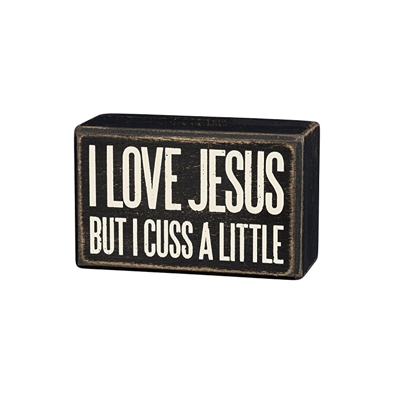 Primitives by Kathy Box Sign-Cuss A Little, 4x2.5 inches, Black,