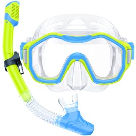 Kwambiri Snorkeling Gear for Kids, Dry-Top Snorkel Set, 180°Panoramic Wide View Diving Mask Breathing Freely Snorkel Mask for Snorkeling Scuba Diving Swimming Travel