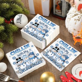 Engrowtic 100 Pieces Christmas Winter Paper Napkins Snowman Disposable Napkins Chillin with My Snowmies 2 Ply Guest Paper Towel for Xmas Winter Holiday Bathroom Kitchen Decor