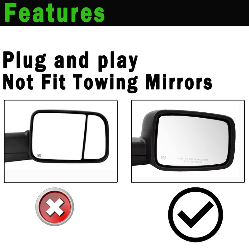 Ram Passenger Right Side Heated Mirror Glass Compatible with 2009-2018