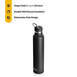 RTIC 26oz Journey Water Bottle Ceramic Lined Metal Stainless Steel Vacuum Insulated, BPA Free, Reusable, for Water, Hot and Cold Drinks, Travel, Sports, Camping, Black