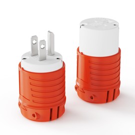 PLUGTUL Extension Cord Ends Male and Female, Replacement Plug & Connector Set, 3 Prong, 15Amp, 125Volt, NEMA 5-15P & NEMA 5-15R, ETL Listed, Orange