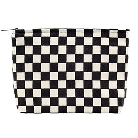 Makeup Bags Zipper Cosmetic Pouch Large Travel Canvas Make Up Organizer for Purse for Women and Girls PAZIMIIK,Checkered Black