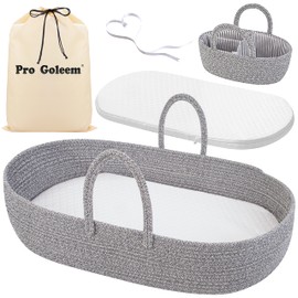 Pro Goleem Baby Diaper Changing Basket, Portable Easy to Clean Moses Basket for Newborn Babies with 1 Foam Pad 2 Waterproof Pad Covers and 1 Diaper Caddy Organizer