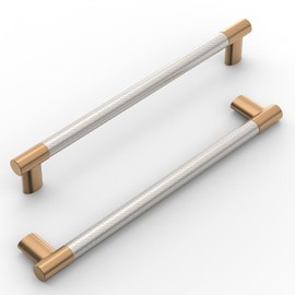 KNOKLOCK 10 Pack 7.5 Inch(192mm) Kitchen Cabinet Handles Brushed Satin Nickel and Champagne Bronze Knurled Cabinet Pulls Kitchen Cabinet Hardware Drawer Pulls for Dresser Cupboard Wardrobe