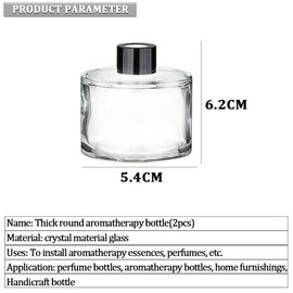 Set of 2 Round Glass Diffuser Bottles with Black Caps Diffuser Jars Empty Refillable Glass Fragrance Diffuser Bottles Fragrance Accessories Use for DIY Replacement Diffuser Set